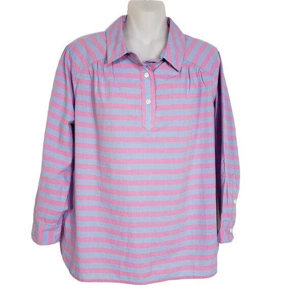 Vineyard Vines Womens Top Sz 6 Coastside Stripe Popover Light Magenta 3/4 Sleeve - Picture 1 of 12